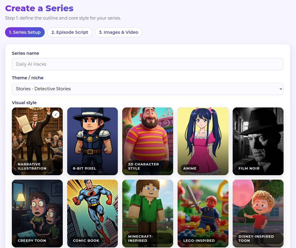 Create a series setup screen
